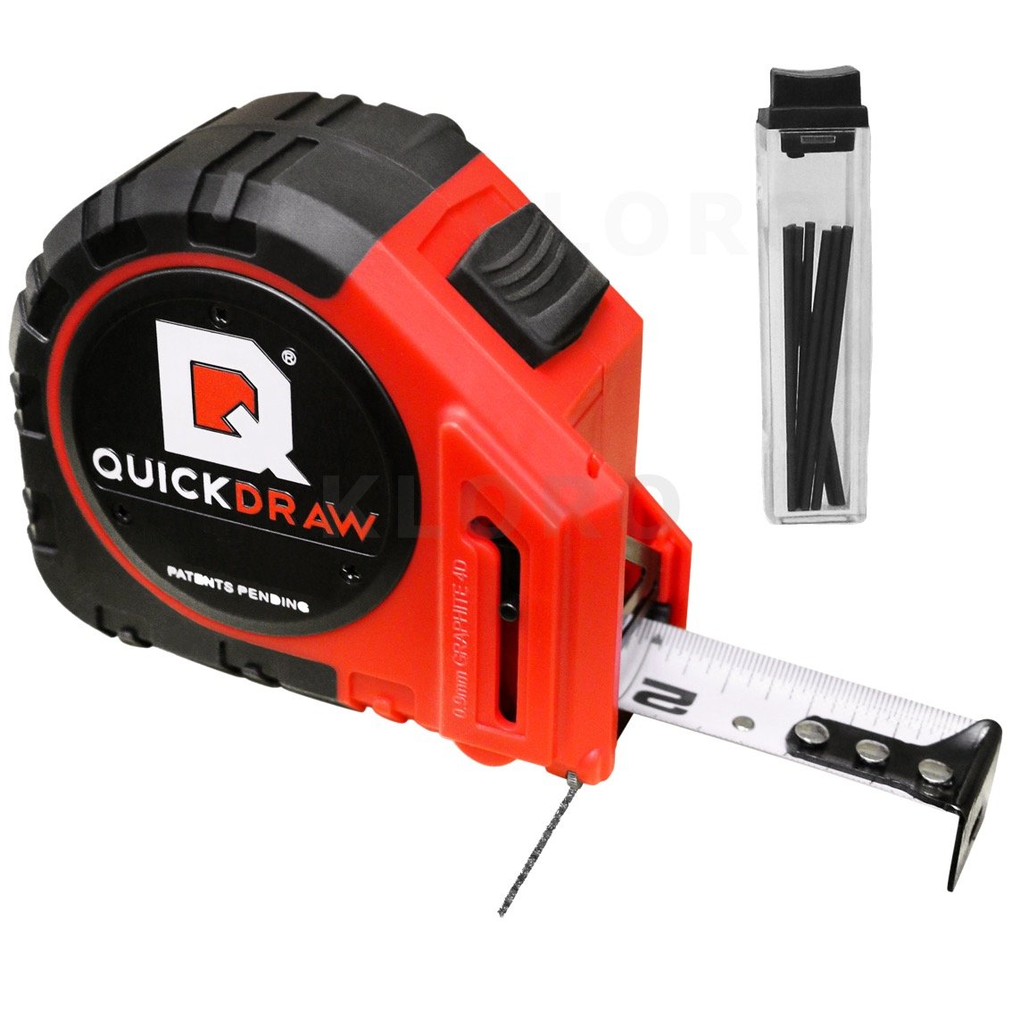 QuickDraw tape measure 8 m, with a pencil, time-saving professional tape measure with a graphite marker, metric scale and belt clip, QD8M-PRO