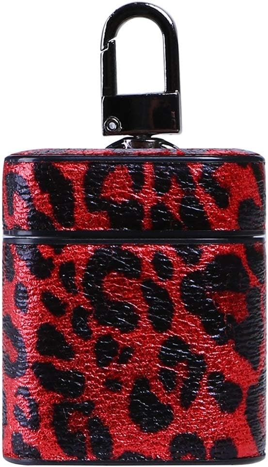 TLF Leopard Print Pattern Wireless Earphones Charging Box Protective Case for Apple AirPods 1/2 (Color : Black Red)