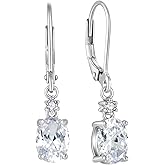 Oval Dangle Drop Earrings,925 Sterling Silver Leverback 5A Cubic Zirconia Earrings with Birthstone for Her Birthday Christamas