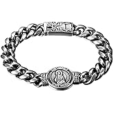 Aroncent Mens Cuban Link Bracelet: 9 Inch Stainless Steel Chain with Secure Clasp - Silver Religious Jesus Christ Jewelry