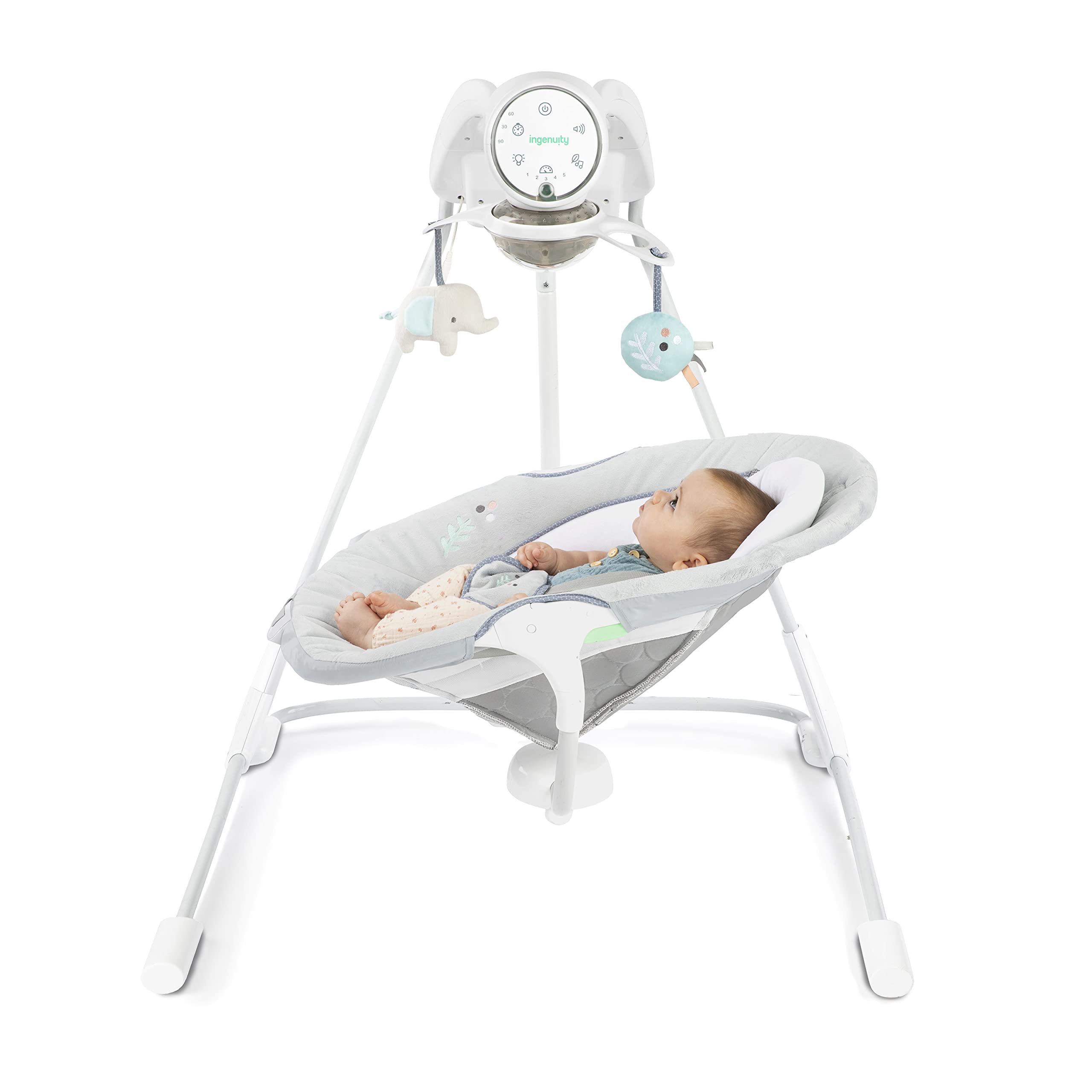Ingenuity InLighten Soothing Swing - Swivel Infant Seat, Soothing Sounds, Lightweight Mesh - Dakota