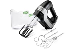Hamilton Beach Professional 7-Speed Digital Electric Hand Mixer with High-Performance DC Motor, Slow Start, Snap-On Storage Case, SoftScrape Beaters, Whisk, Dough Hooks, Matte Black (62655)