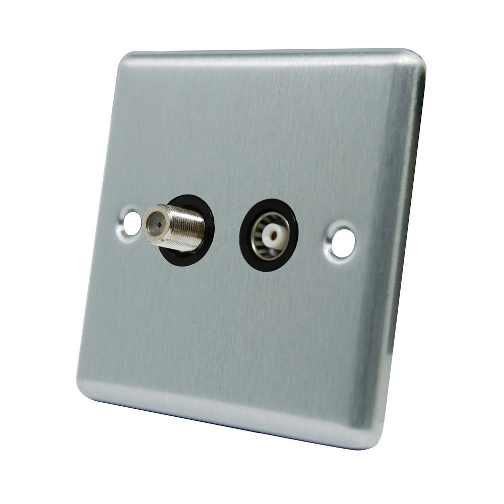 AET CSCTVSKYBL Satin Chrome Classical TV & Sky Black Insert-Coaxial and Satellite Socket, 240 V