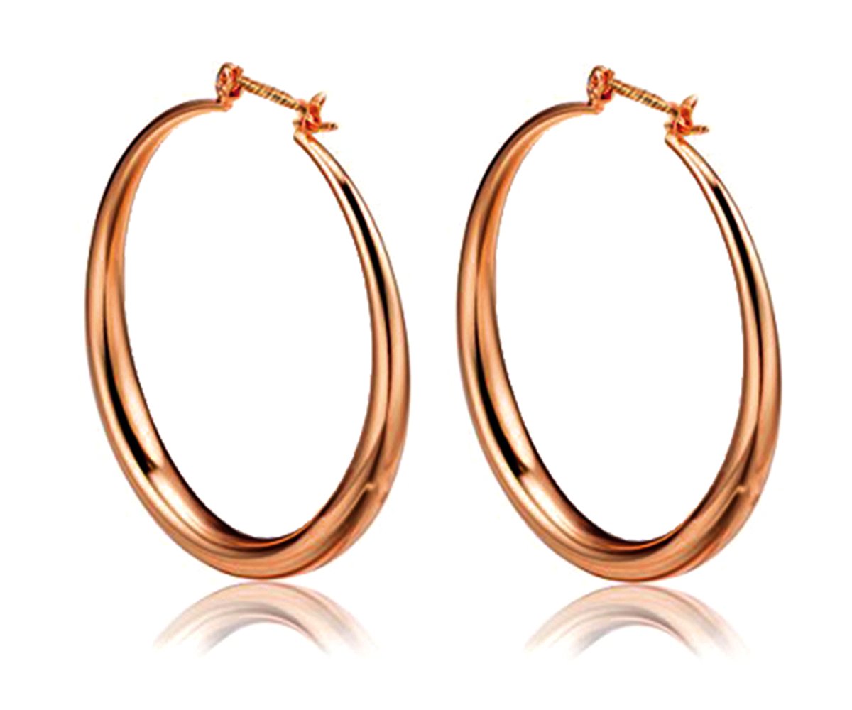 Gold Hoop Earrings for Women Creole 9ct Rose Gold Plated Jewellery Best Gift for Woman and Girls Ladies 35mm Borong