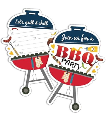 LWBEO BBQ Birthday Invitation Cards, BBQ Party Invitations, Kids Happy
