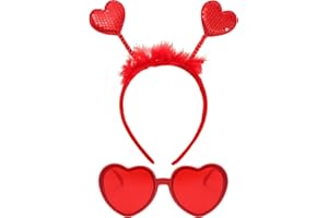 RICAWA Heart Headband and Sunglasses Costume Set - Red Cute Headband Head Bopper Love Headpiece Hair Accessory