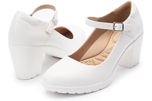 Cusolemore Mary Jane Heels with Arch Support, Closed Round Toe Chunky Pumps for Women, Comfortable Block Heel Dress Shoes