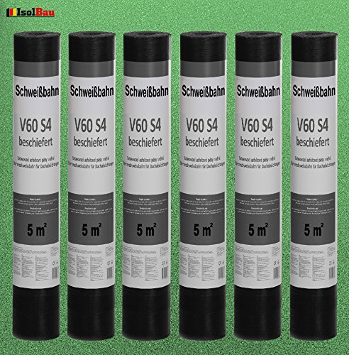 Isolbau Schweißbahn V60 S4 beschiefert - Bitumenbahn mit Glasvlies-Einlage zur Dachabdichtung - Grün, 6 x 5 m² Rolle – Bild 4