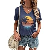 Women's T-Shirt V-Neck Graphic Tees Vintage Boho Flowers Shirt Summer Casual Plant Short Sleeve Tshirt Tops