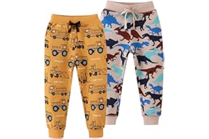 vindoo Toddler Boys Cotton Jogging Sweat Pants, Pull-On Cartoon Picture Active Sweatpants 2-Pack