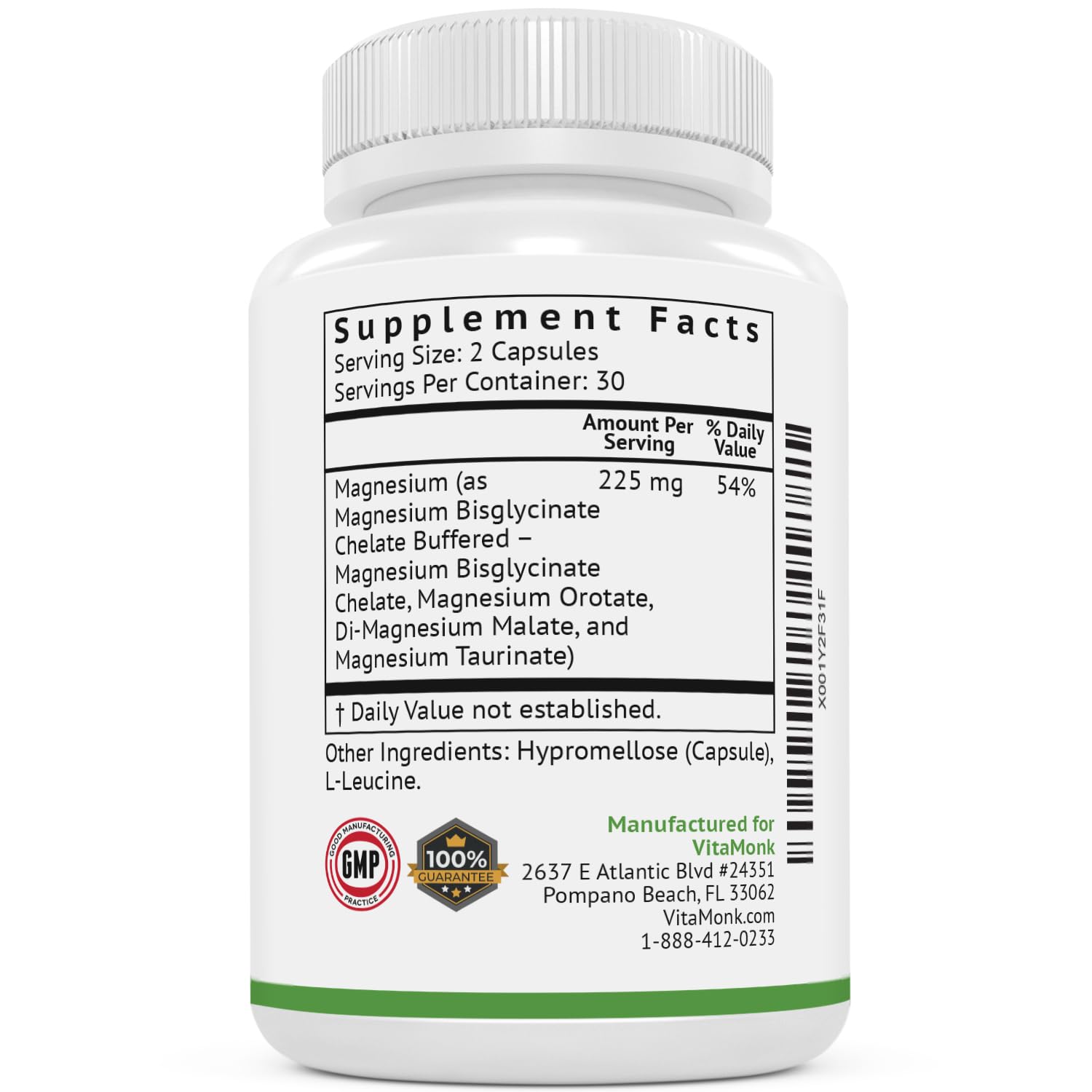 Quad Magnesium Blend by Vitamonk - with Magnesium Orotate, Glycinate Chelate, Magnesium Taurate and Di- Magnesium Malate - High Absorption Magnesium Complex for Sleep, Heart, and Mood