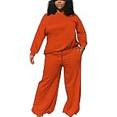 TOPSRANI Womens Plus Size Sweatsuits Tracksuit 2 Piece Outfits Crewneck Lounge Set Long Sleeve Baggy Wide Leg Pant Sets