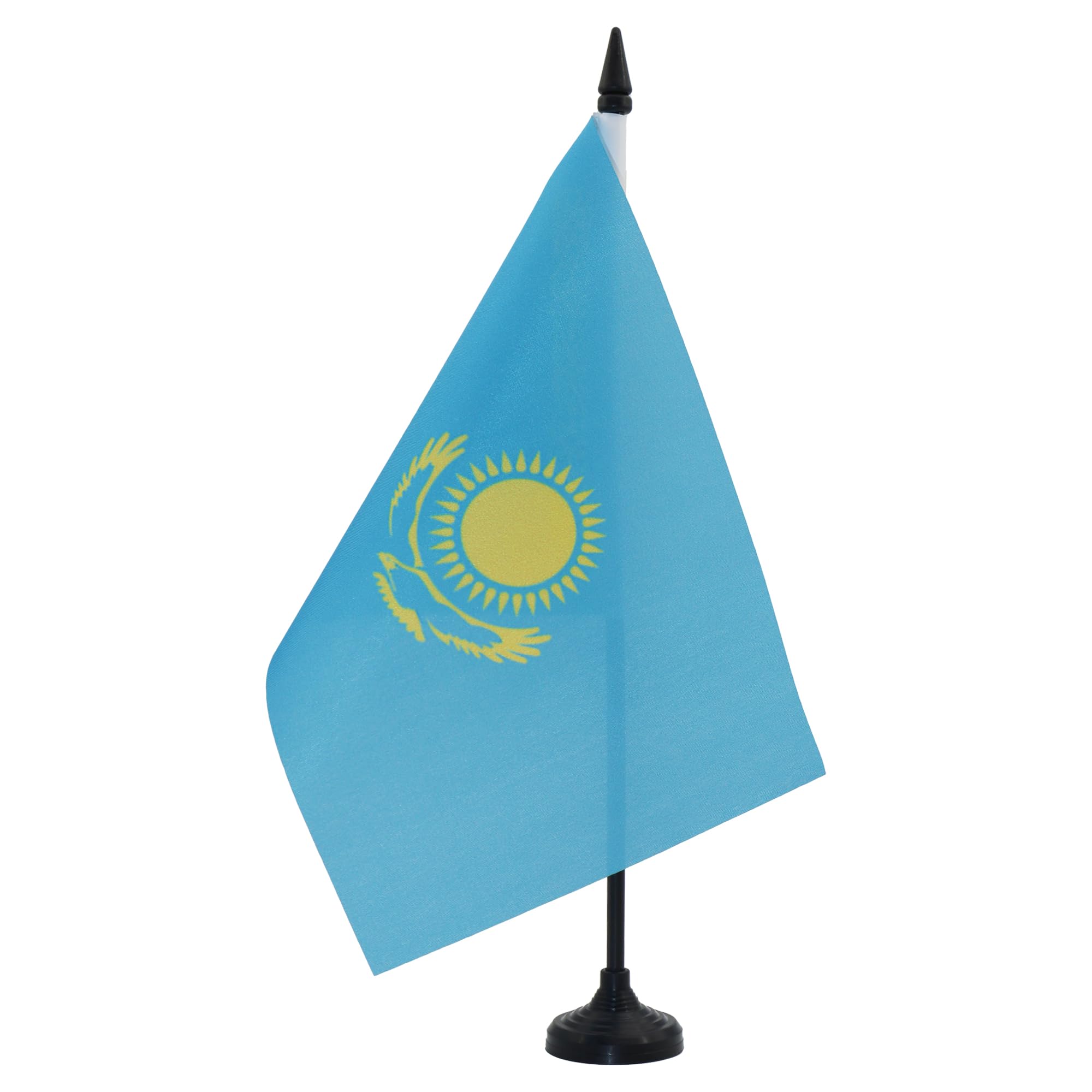 AZ FLAG Kazakhstan Table Flag 5'' x 8'' - Kazakh Office Decoration 100% Polyester 21 x 14 cm - Mini Desk Flag with Pole and Black Plastic Base