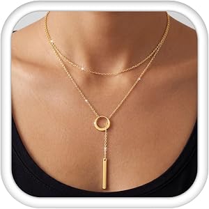 IRONBOX Long Necklaces for Women Trendy 14K Gold Plated Lariat Y Necklace | Hypoallergenic, Adjustable, Gold Silver Drop Neck