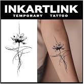 INKARTLINK Semi Permanent Tattoo 2 Sheets Large Elegant Lotus Design | Realistic adult art style with waterproof performance, no adhesive application and non-reflective finish. Lasts 1-2 weeks.