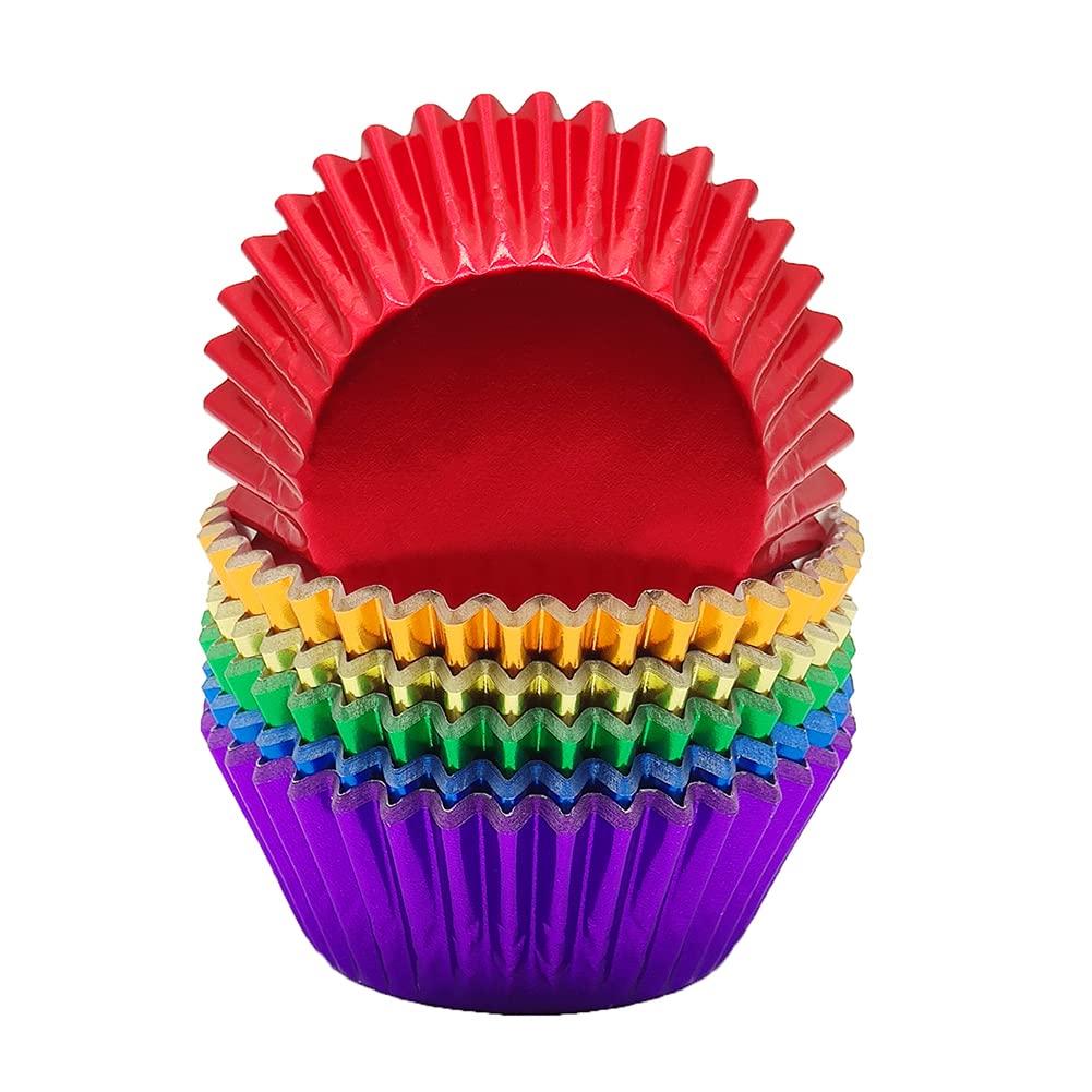 Mombake Standard Rainbow Cupcake Cases Muffin Foil Paper Baking Cups(6 Colors,120-Count)