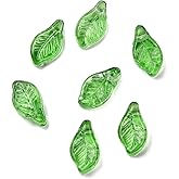 DanLingJewelry Approx 500Pcs Glass Leaf Beads Green Leaves Dangle Pendants Cute Leaf Beads Caps for Jewelry Making DIY 12x6.5x5mm
