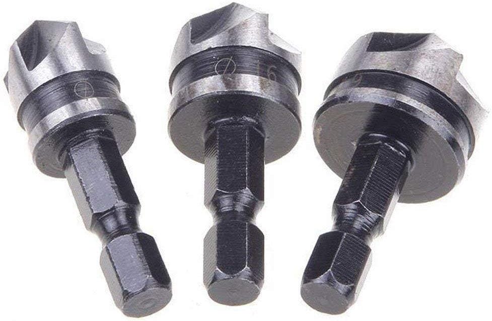 Gasea 3pcs 1/4 Inch Hex Shank 5 Flute 90 Degree Chamfering Countersink Drill Bit Set 12mm 16mm 19mm - Image 3