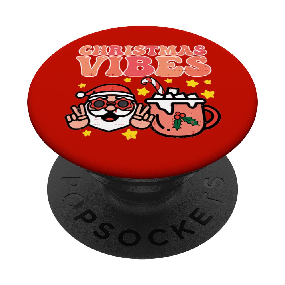 Christmas Vibes Santa Hot Cocoa Retro Xmas Women Girls Kids PopSockets Swappable PopGrip