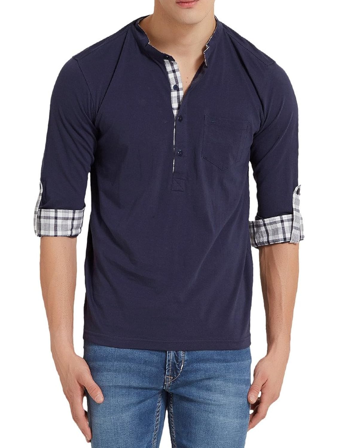 elaborado men's henley neck tshirt - navy
