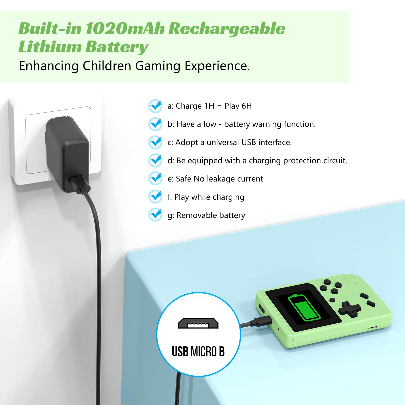 Retro Handheld Games Console, Built-in 400 Video Games,Portable Video Gaming Player with 3.0 Inch IPS Screen and Rechargeable Battery (Green)