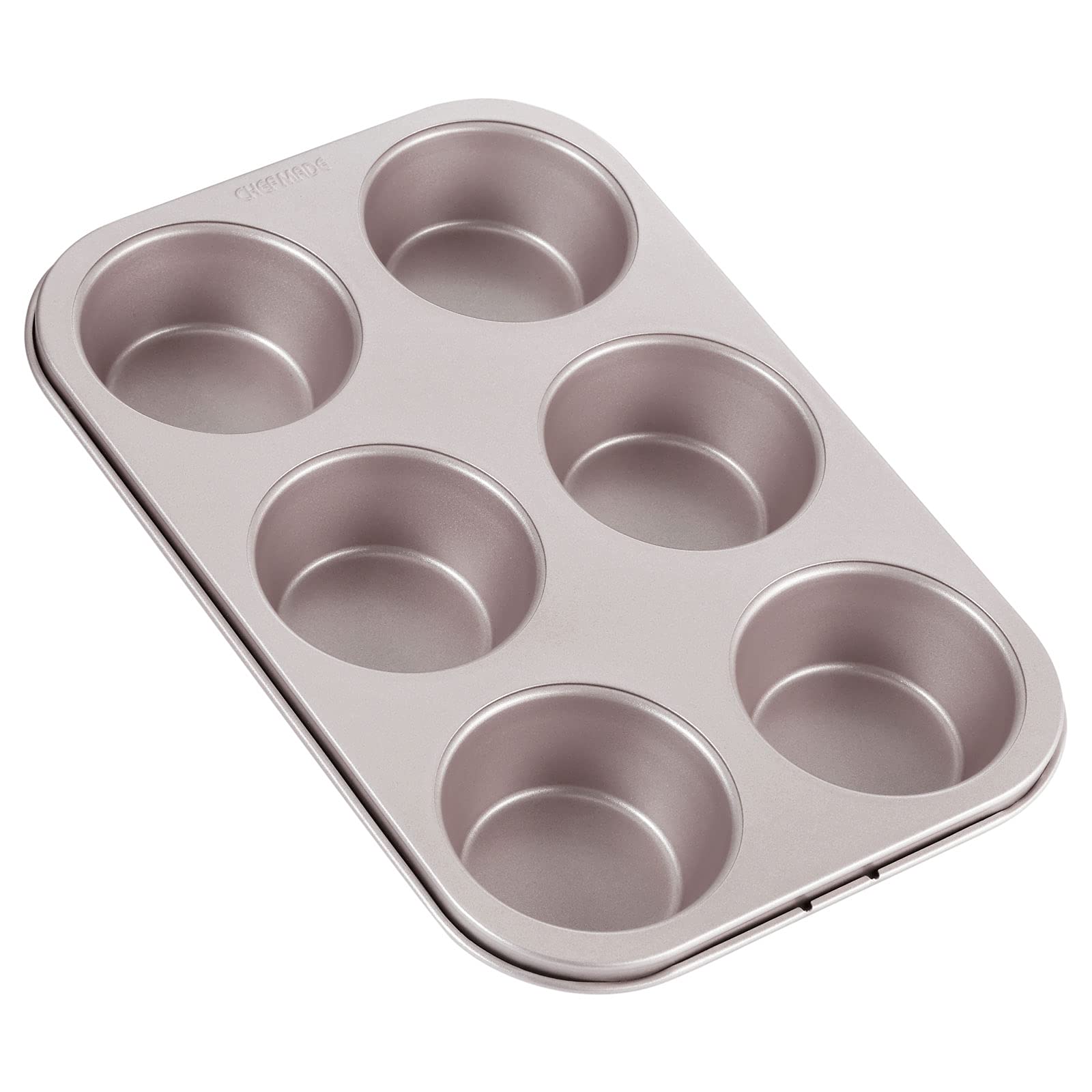 CHEFMADE Muffin Cake Pan, 6-Cavity Non-Stick Cupcake Pan Bakeware for Oven Baking (Champagne Gold)