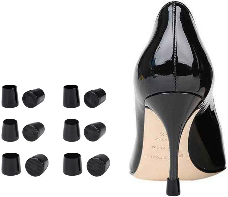 URAQT High Heel Protectors 6 Pairs, Shoe Heel Savers Stoppers Covers for Races, Weddings, Formal Occasions - Cylindrical & Black
