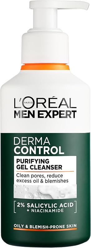 L'Oréal Paris Men Expert Gel Limpiador Facial Derma Control con Niacinamida, 260 ml