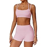 QBGJTD Two Piece Workout Sets For Women Sports Bra Matching High Waist Scrunch Butt Shorts Gym Yoga Athletic Clothes
