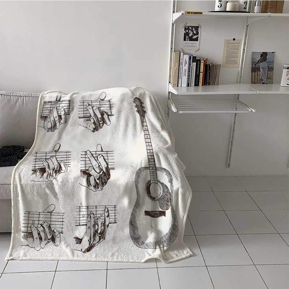 Flannel Blanket Throw Guitar Keep Cozy All Year Sketch Art Style Instrument and Chords Acoustic Flamenco Technique Skill Talent Perfect Covering for Afternoon Nap Cream Brown 70x84 Inch