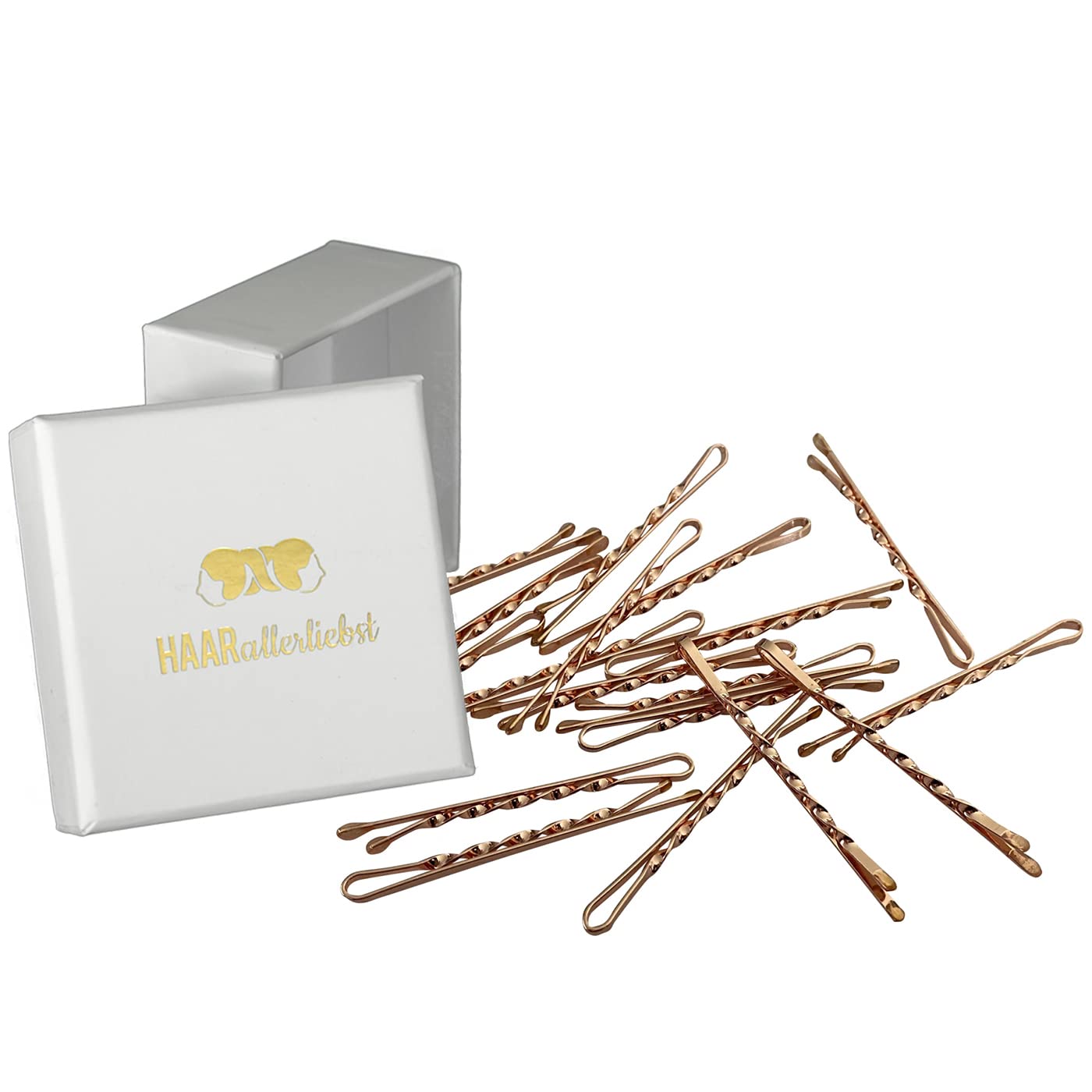 HAARallerliebst Twisted Hair Clips (Pack of 24 | 5 cm) Ultra Hold Including Box for Storage (Rose Gold; Box Colour: White)