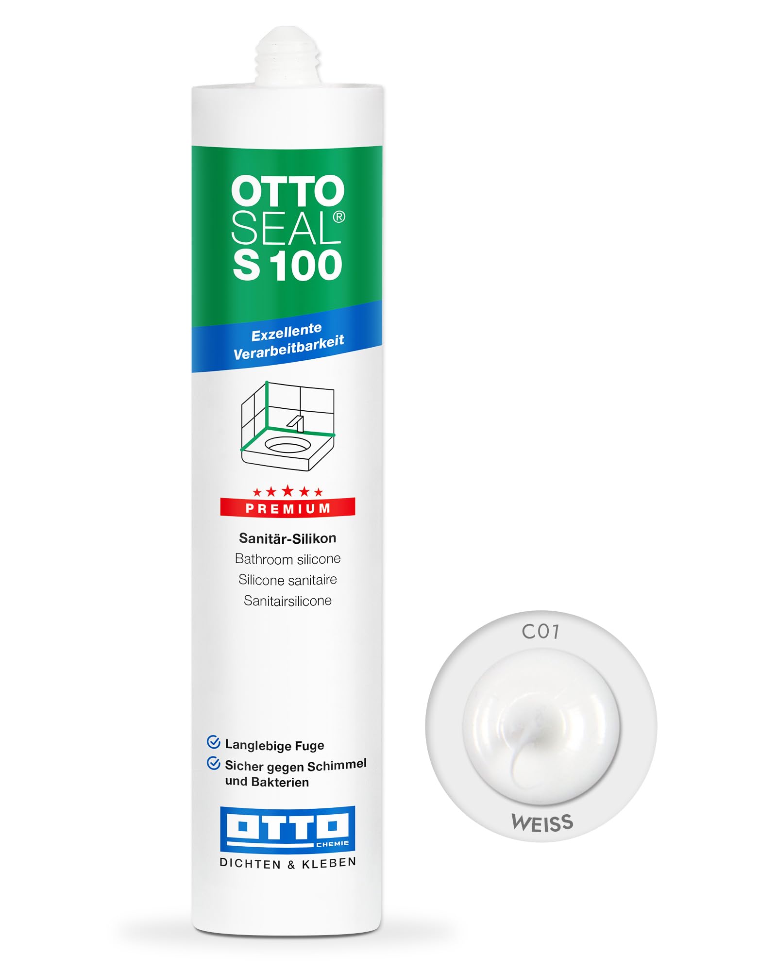 Otto Seal S 100, Sanitary Silicone, White, 300 ml