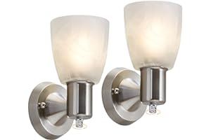 EJIAXIN Wall Sconces Set of 2, Brushed Nickel Vanity Lights for Bathroom, Modern Wall Light Fixtures with Rotary Switch, Wall Mount Light with Frosted Glass, Farmhouse Wall Lamp for Bedroom Living Room