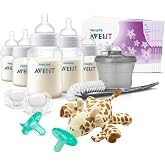 Philips Avent Anti-Colic Baby Bottle with AirFree Vent Essentials Gift Set | Reduces Colic, Gas &amp; Reflux, AirFree Vent, Upright Feeding, BPA-Free, 5 Bottles, Pacifiers, Sterilizer Bags, SCD308/02