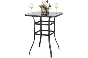 Avestar Nuu Garden Patio Bar Table, 32 Inch Outdoor Bar Height Bistro Table with with Tempered Glass Table Top and Powder-Coated Iron Frame,Black