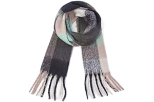 Yatemiole Women's Cashmere Big Coloured Checked Scarf Winter Warm Wrap Scarf