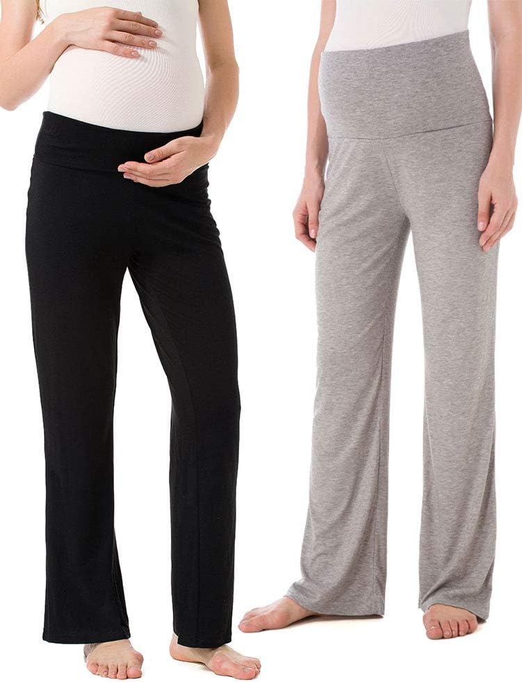 Ecavus Women's Maternity Wide/Straight Versatile Comfy Palazzo Lounge Pants Stretch Pregnancy Trousers