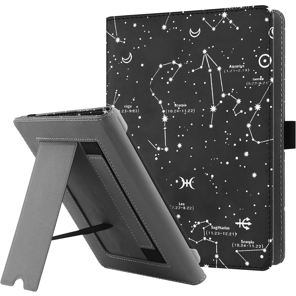 HGWALP Universal Stand Case for 6/6.8/7 inch paperwhite, PU Leather Stand Cover with Handstrap Compatible with All 6" 6.8" 7" Kindle Paperwhite/Colorsoft/Kobo/Pocketook/Sony eReaders-Constellation