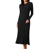 Seta T Women's Crewneck Sweater Dress Knit Long Sleeve Midi Ribbed A-Line Dress