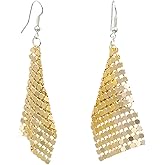 Colorful Sequin Dangle Earrings Metal Mesh Grid Tassel Drop Earrings Colorful Sequins Tassel Earrings Disco Tassel Long Drop Earrings for Women Jewelry Gift-gold