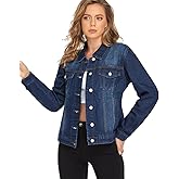 PEIQI Classic Jean Jacket for Women Basic Long Sleeve Button Down Denim Jackets