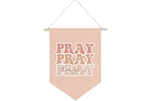 QODUNG Pray on it Pray over it Pray through it Canvas Banner,Groovy Aesthetic Christian Pink Room Decor,Wall Hanging Pennant Flag Canvas Banner for Bedroom Girls Room Teen Room Dorm
