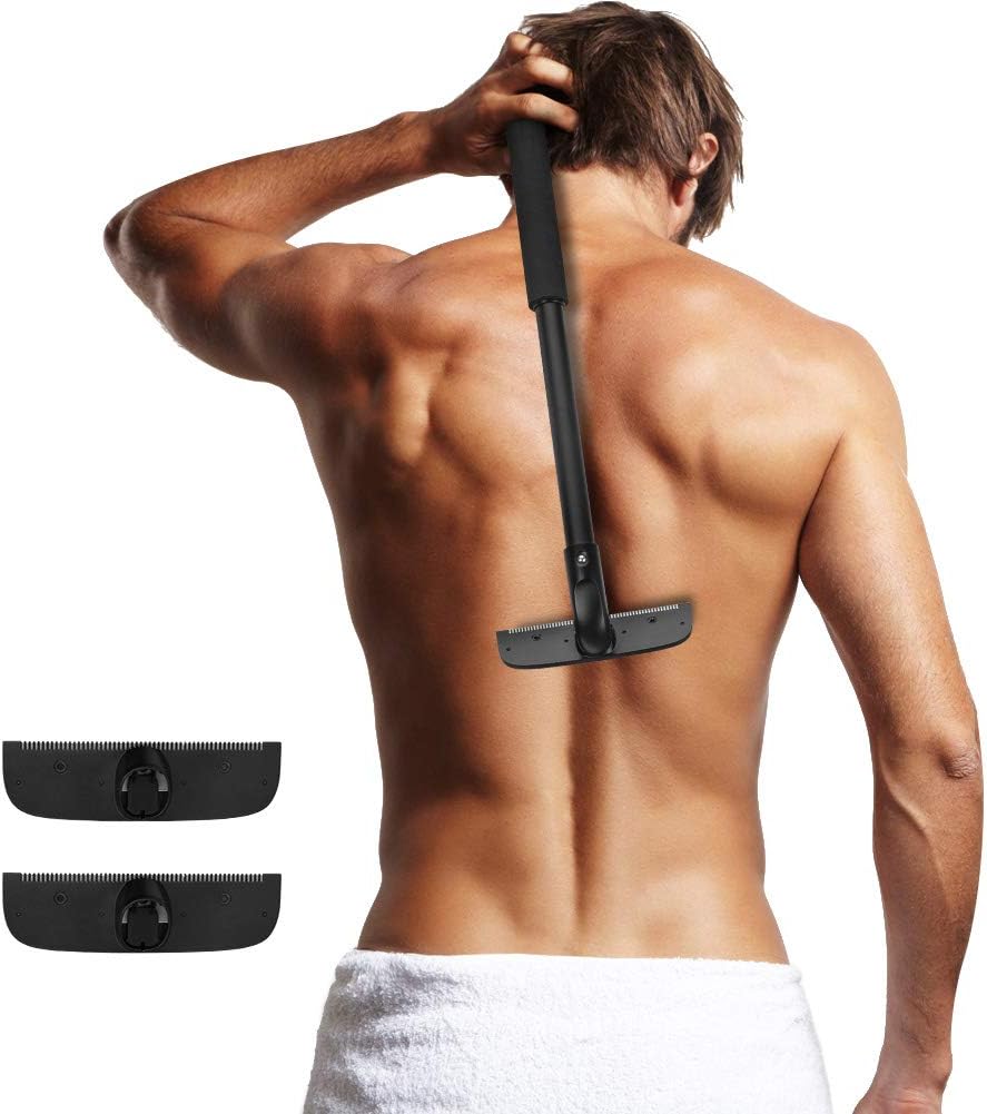 Back Shavers for Men, Adjustable Back Hair Remover, Body Shaver with 2 Blades, Painless Shaving Under Wet or Dry