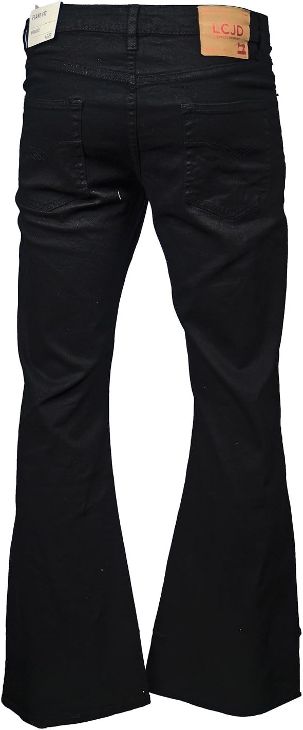 LCJ Denim Men's Flare Stretch Indie Retro Jeans 70s Bell Bottoms LC16 Black