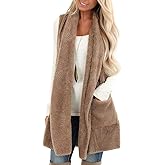 ReachMe Womens Sleeveless Sherpa Vest with Pockets Lapel Open Front Fleece Cardigan Sweater Fuzzy Jacket Coat