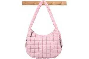 IQIMOTT Quilted Puffer Tote Bag Puffy Crossbody Shoulder Bag with Zipper, Nylon Hobo Handbag Travel Carryall Bags for Women Girls