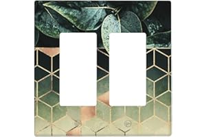 SPTVAN Marble Green Leaves Decorative Double Rocker/Decora Light Switch Cover Electrical Wall Plate Cute Switchplate for Kids Girl Bedroom Bathroom Room Home Decor 2 Gang Faceplate 4.5" x 4.6"