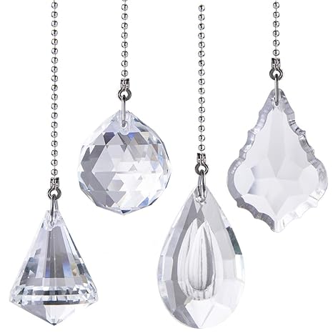 H D 4pcs Crystal Prisms Charm Pendant Ceiling Fan Pull Chain