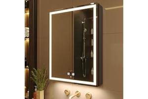 KWW LED Lighted Bathroom Medicine Cabinet with Sockets & USBs, Defogger, Dimmable, 3 Color Light Makeup Mirror, Easy to Install, Wall Mounted Cabinet (Left Hinge, 20 * 28)