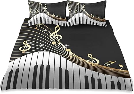 Amazon Com Piano Keyboard Music Note Gold Comforter Set King Size Cover Comforter Set Cover All Season Soft And Comfortable Bedding Set Cover Cover 90x104in Home Kitchen